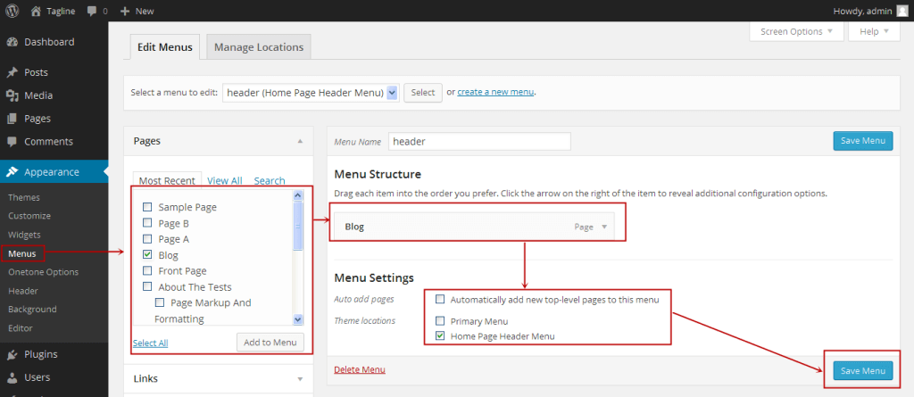 Wordpress make menu