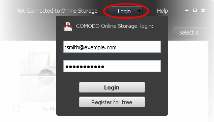 Comodo Backup Login Wizard