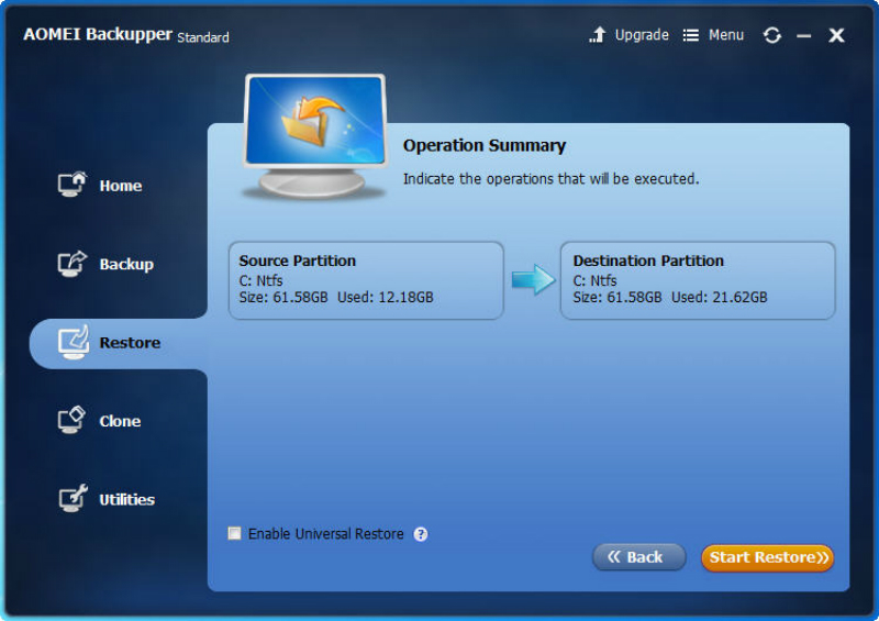 AOMEI Backupper restore