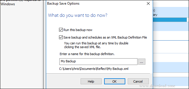 backup save option of Macrium Reflect