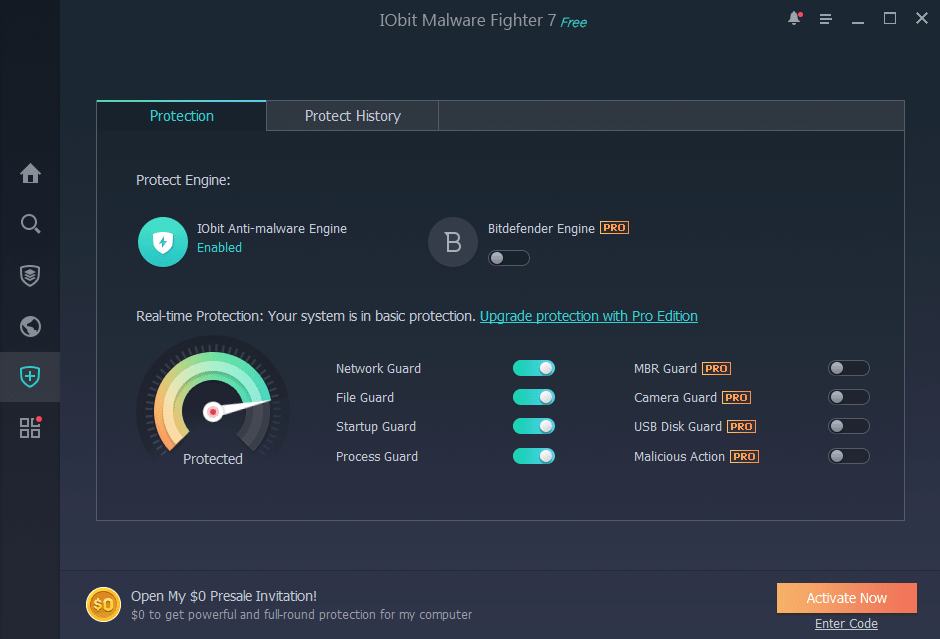 Iobit Malware Fighter Software showing real time protection feature