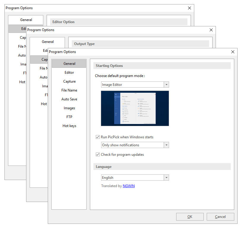 All Program Options Settings