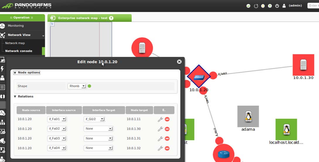 Pandora FMS software showing network topology feature