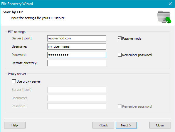 RS Partition Recovery Software showing how save to ftp