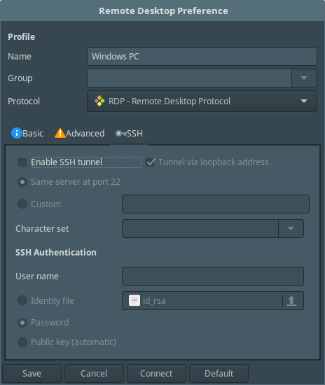 Remote Desktop Preference SSH Authentication