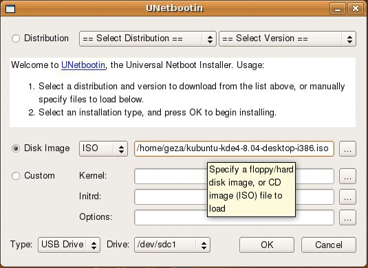 UNetbootin-Select Distribution of OS