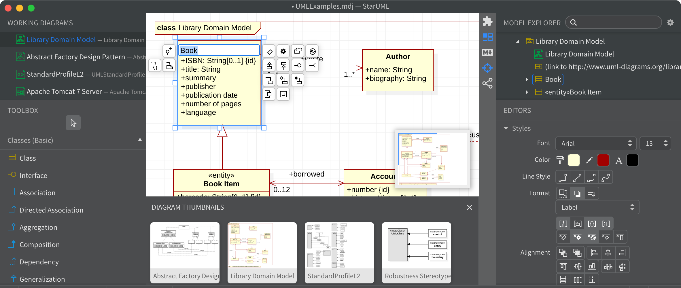 StarUML on Windows showing UML diagrams