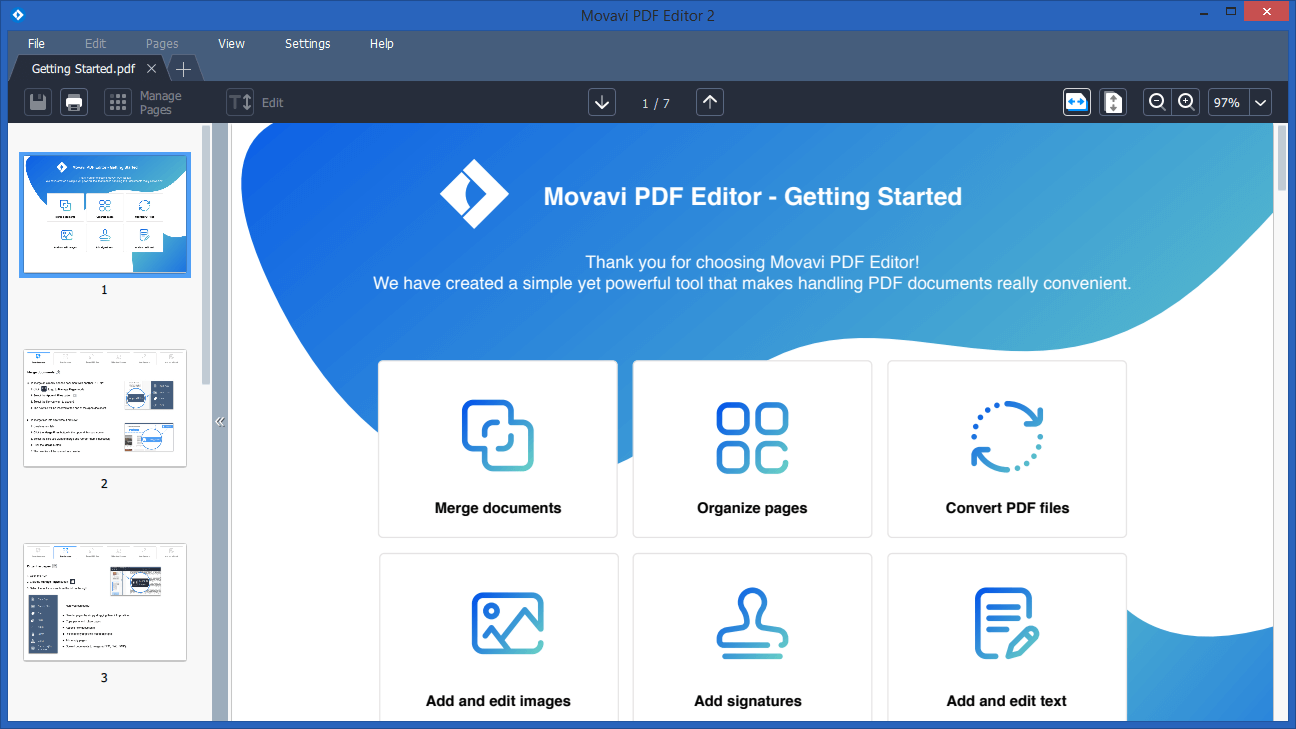 Movavi PDF Editor Dashboard