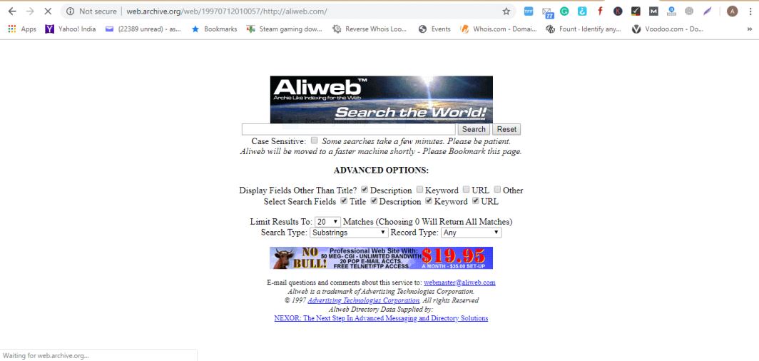 11 th website - aliweb - the first ever search engine