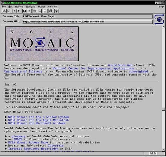 5th website ever - ncsa on mosaic browser - the first internet browser of all time