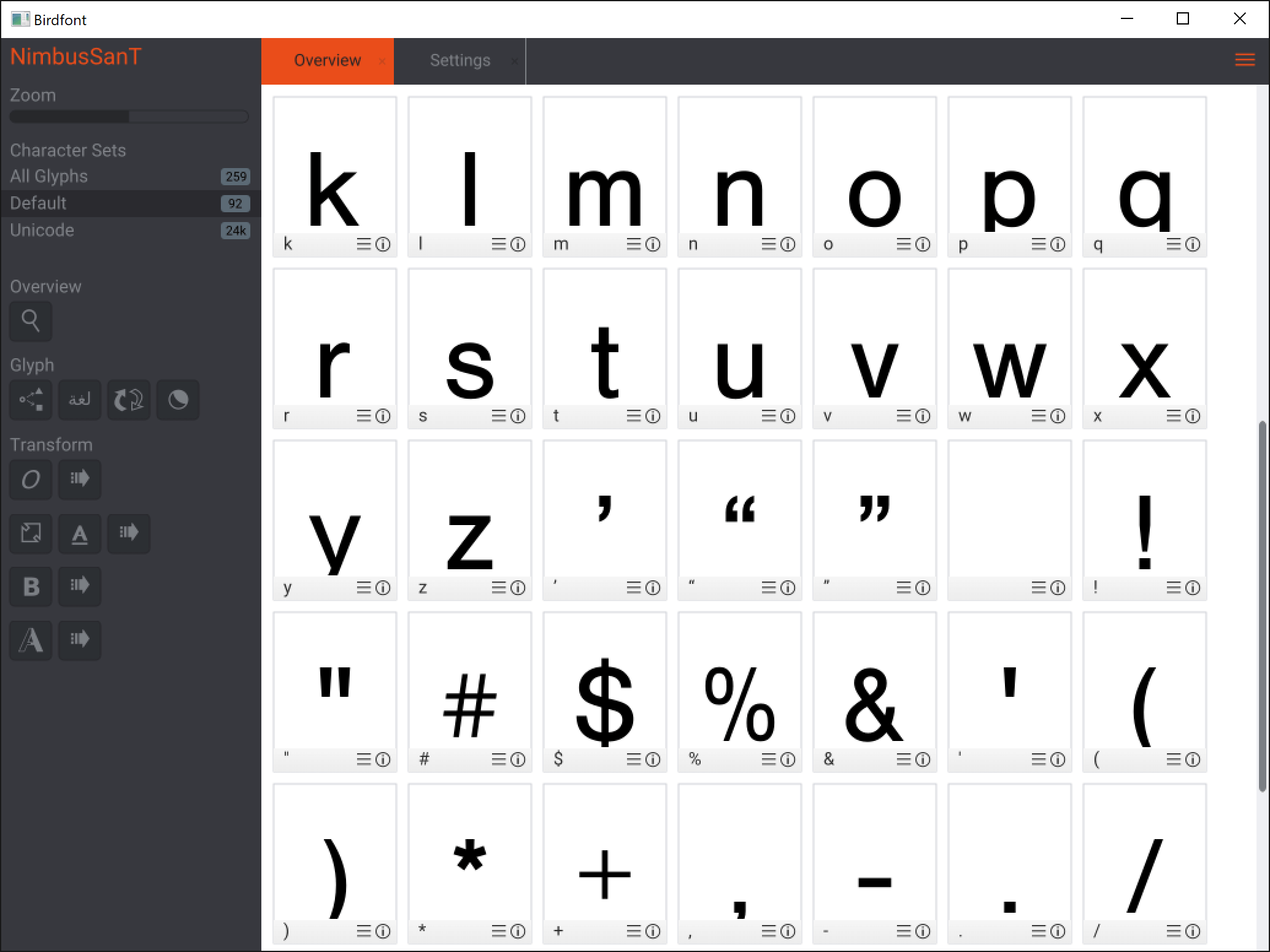 Birdfont Overview