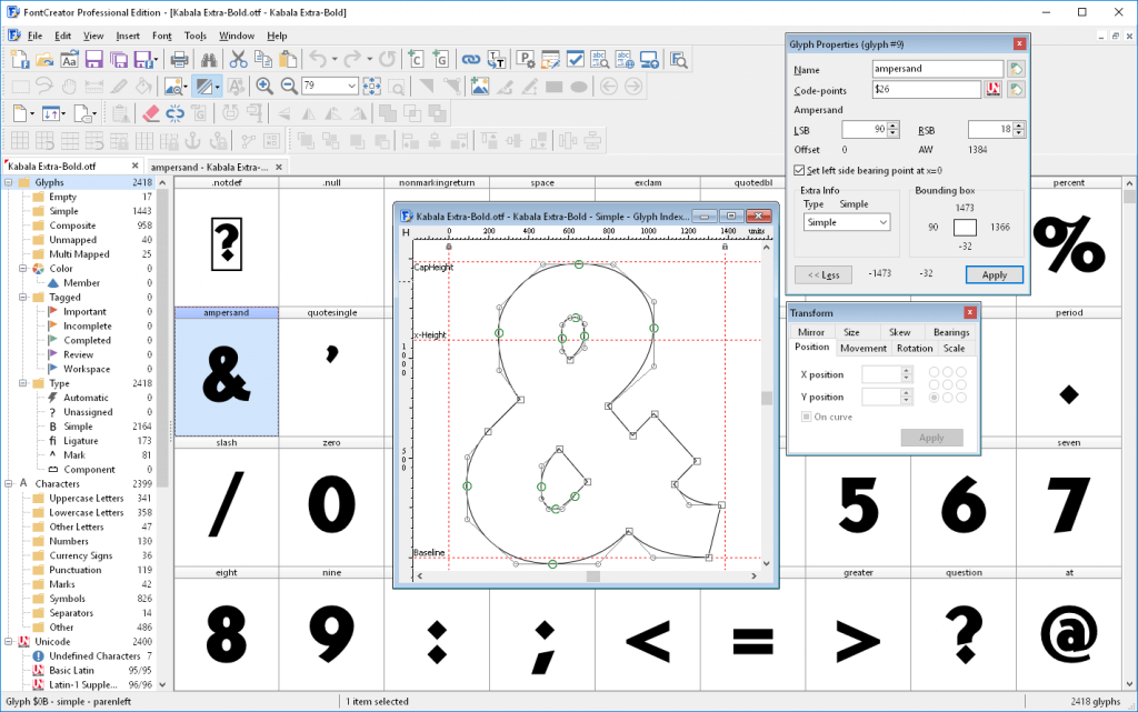 Edit Glyph Properrties