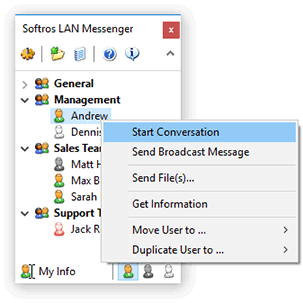 Start new conversation on Softros LAN Messenger