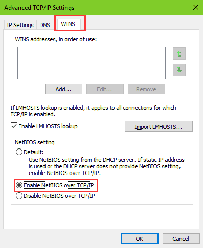 netbios setting during fixing no Internet secured error