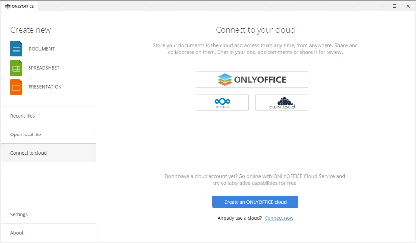 CONNECT YOUR CLOUD ACCOUNT WITH ONLYOFFICE Office Application