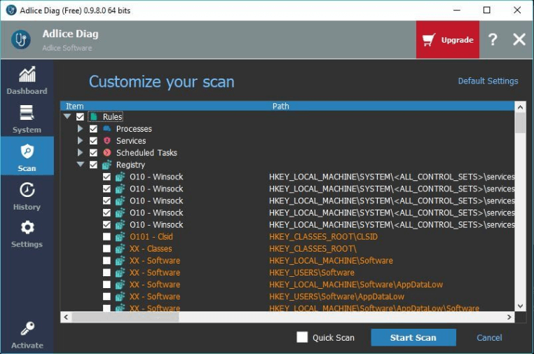 Custom Scan Option of Adlice Diag Diagnostic Tool