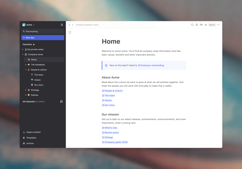 Slite For New Document for the take note app