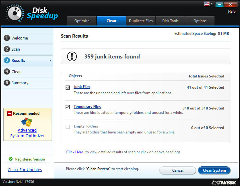 clean junk files in Disk Defragment For Windows 10