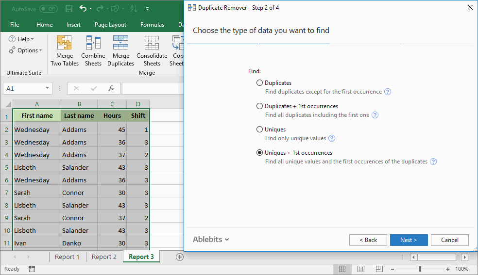 Duplicate unique value. Excel Ultimate Suite. Remove duplicates. ABLEBITS data для 2007. ABLEBITS data где находится.