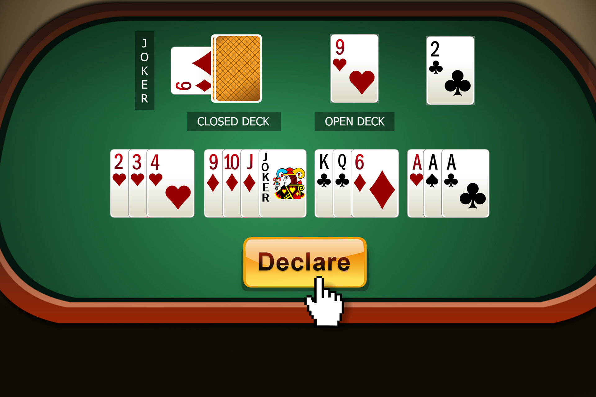 push declare button to declare your rummy game