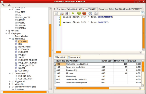 sql database tables