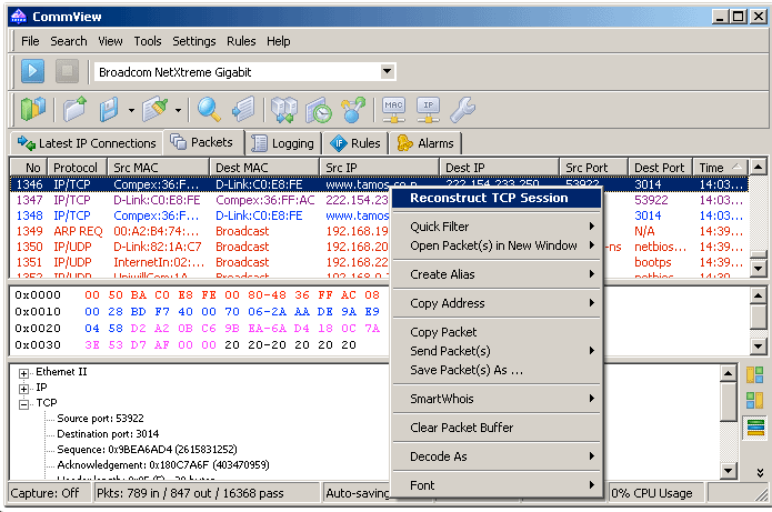 TCP Session of Network Analyzer For Windows