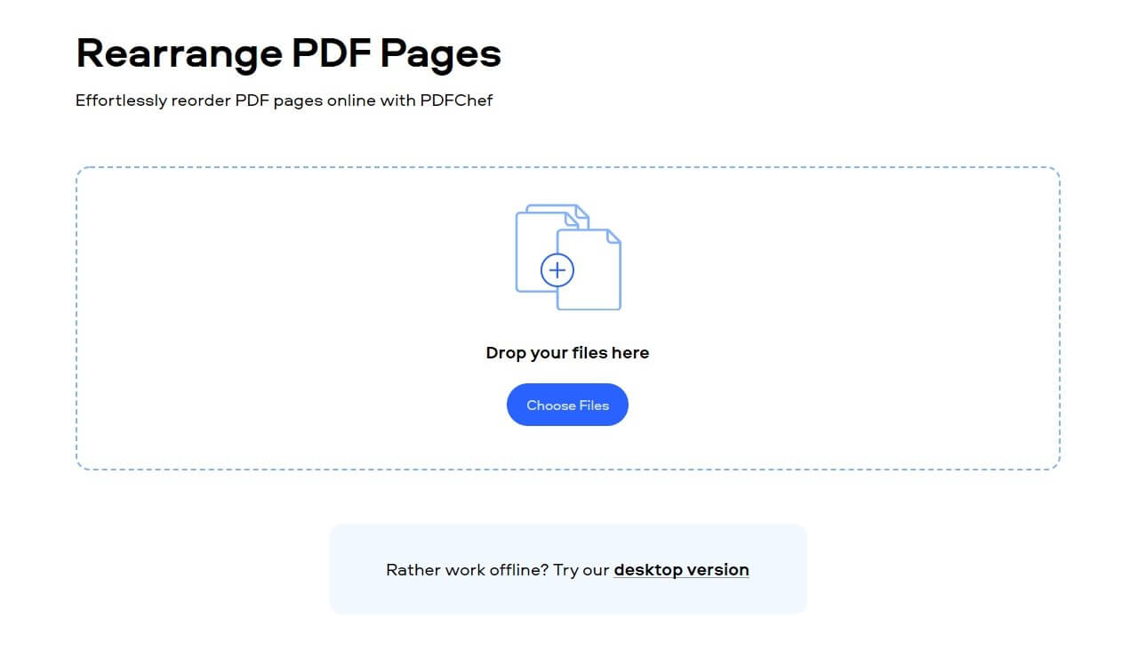 Drop your files to rearrange pdf pages