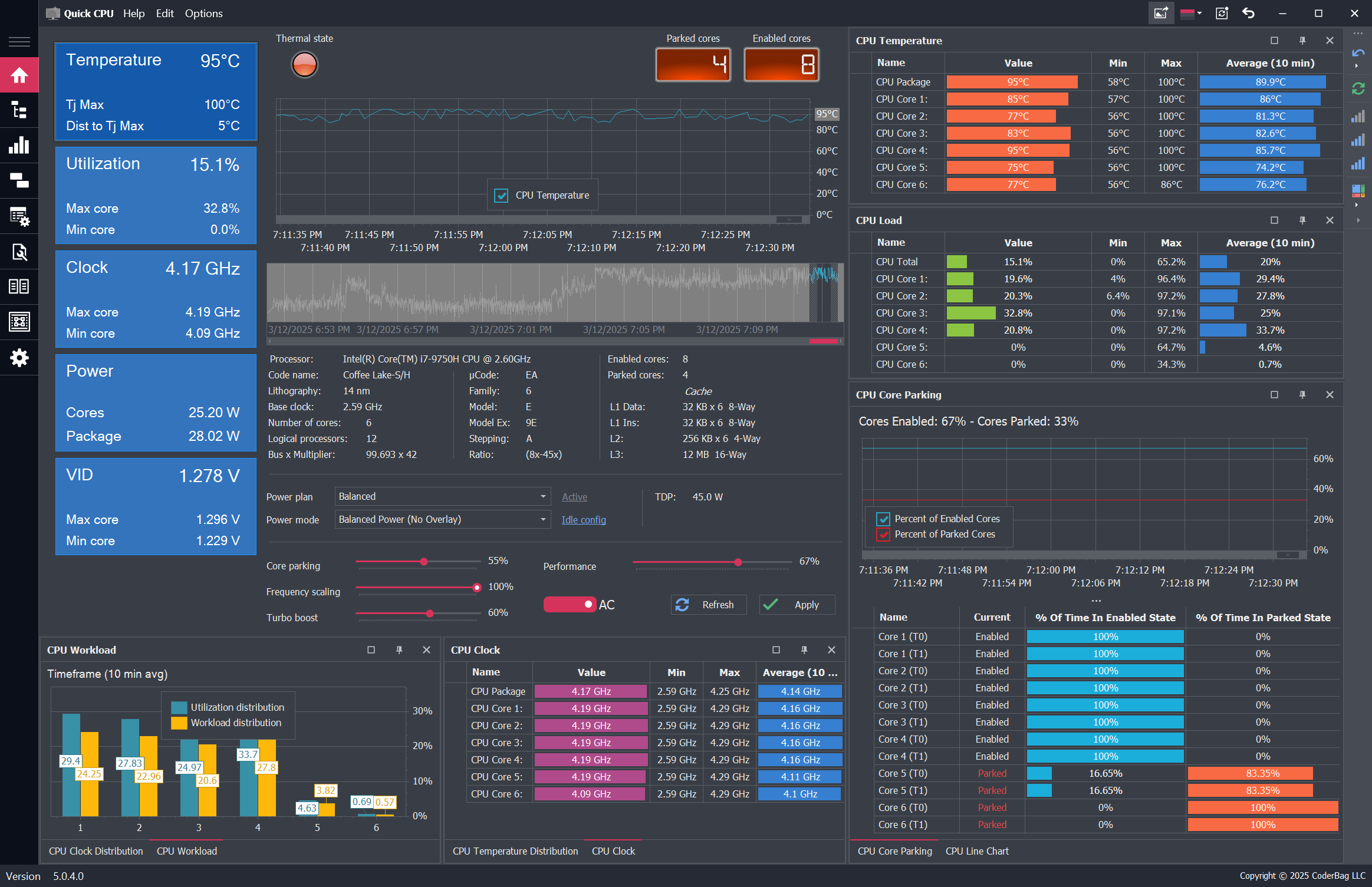 Screenshot of Quick CPU showing best CPU settings for gaming on Windows 10 and 11