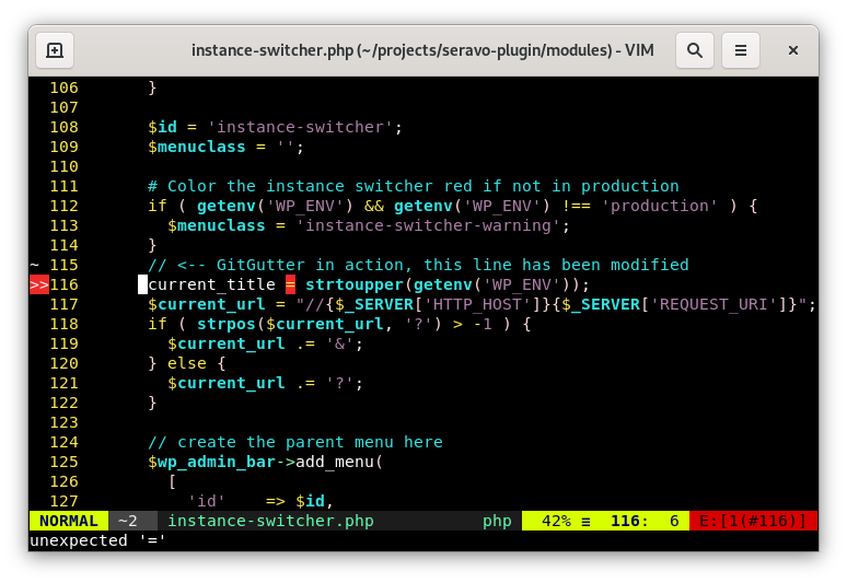 Vim text editor on Windows with code highlighting