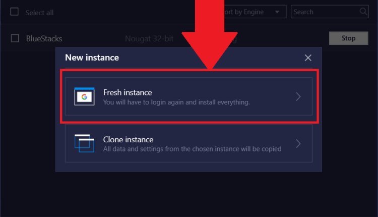 click fresh instance