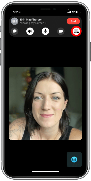 tap to screen sharing icon to share screen on facetime