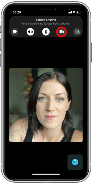 tap to camera icon on facetime screen sharing