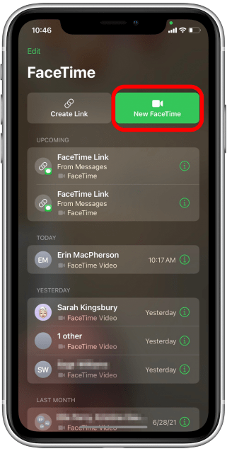 select new facetime 