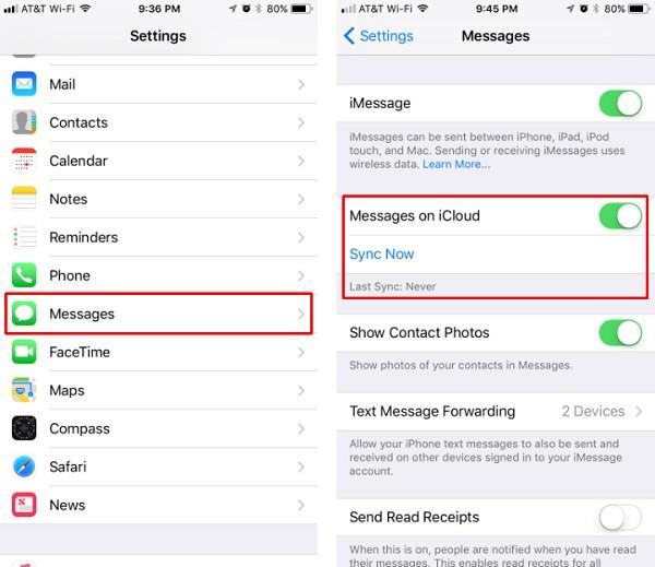Switch the Messages on iCloud feature to fix downloading icloud messages stuck error