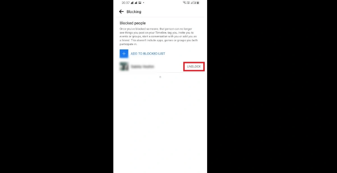 click unblock for specific profile on facebook to unblock someone