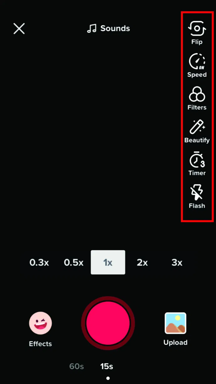 On the right, you’ll see several icons designating different recording options.