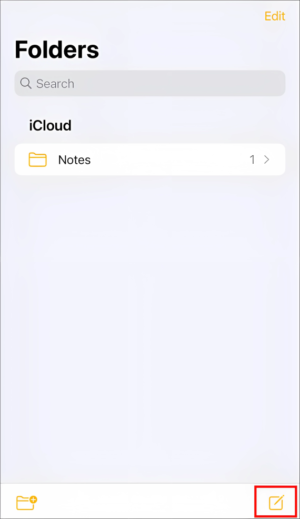 Create a new note by selecting the icon with a square and a pencil.