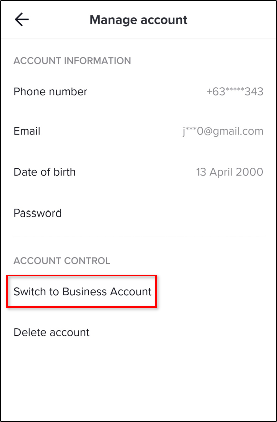 Switch to Business Account