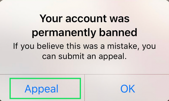 Open the TikTok app and tap Appeal in the pop-up that appears.