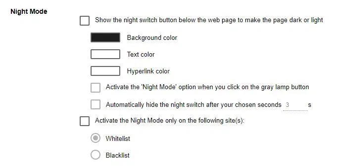 In the Night Mode section, tick the checkbox next to the Show the night switch button… option.