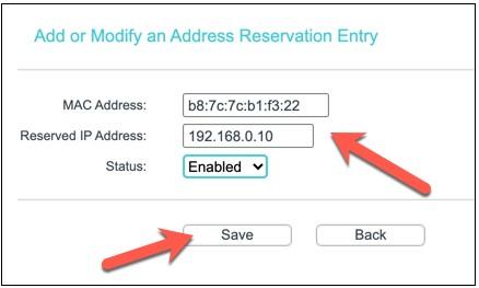 add or modify an address reserve entry