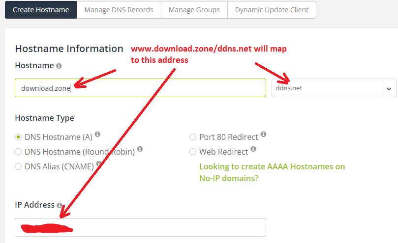 dynamic dns on noip.com