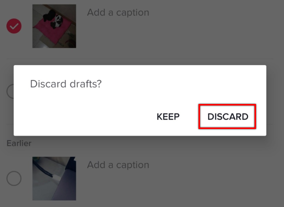 Tap on Delete and confirm by clicking ‘Discard’ in the pop-up box