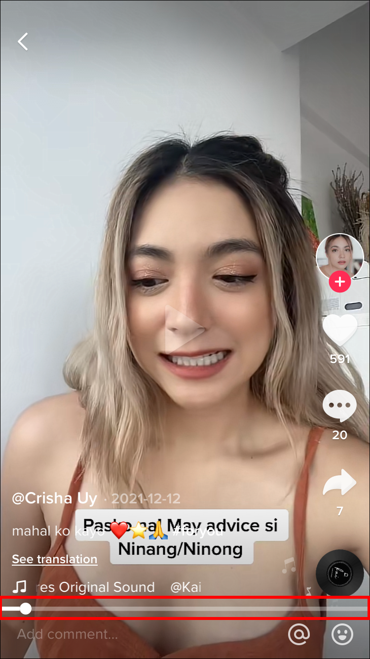 Look for a white progress bar at the bottom of the video when you open TikTok.