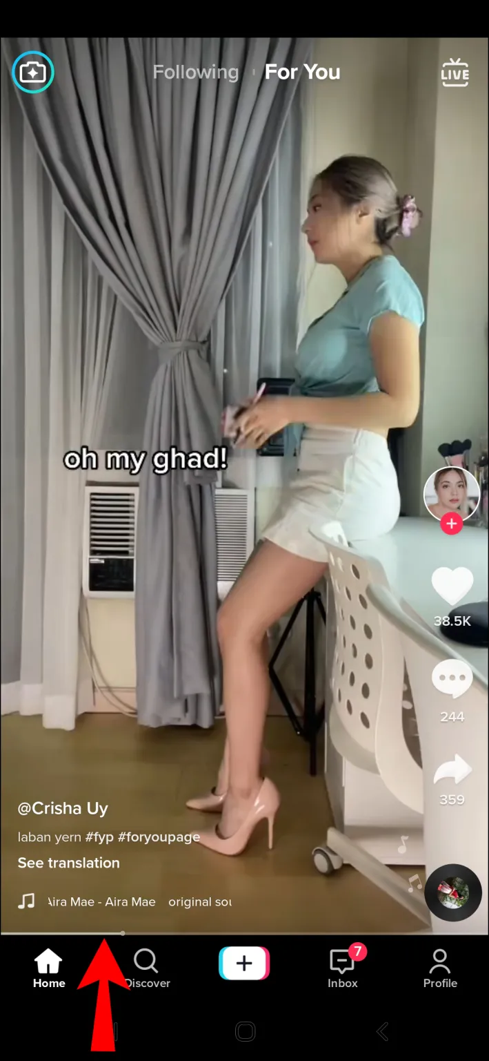 Look for a white line at the bottom of a TikTok video while watching it.