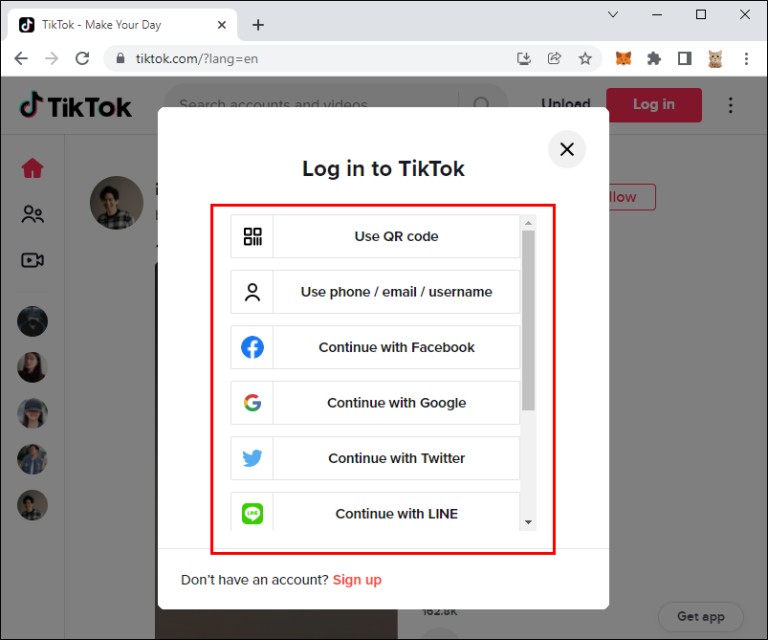 Go to the TikTok website and log into your account.