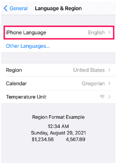 tap iphone or ipad language