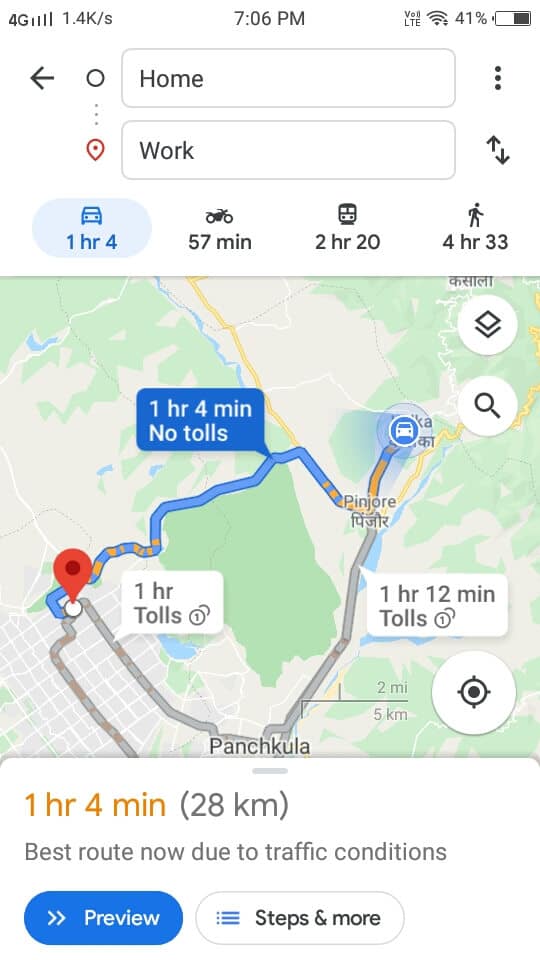 view various routes on google maps to check traffic