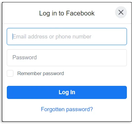 Log into your Facebook account.