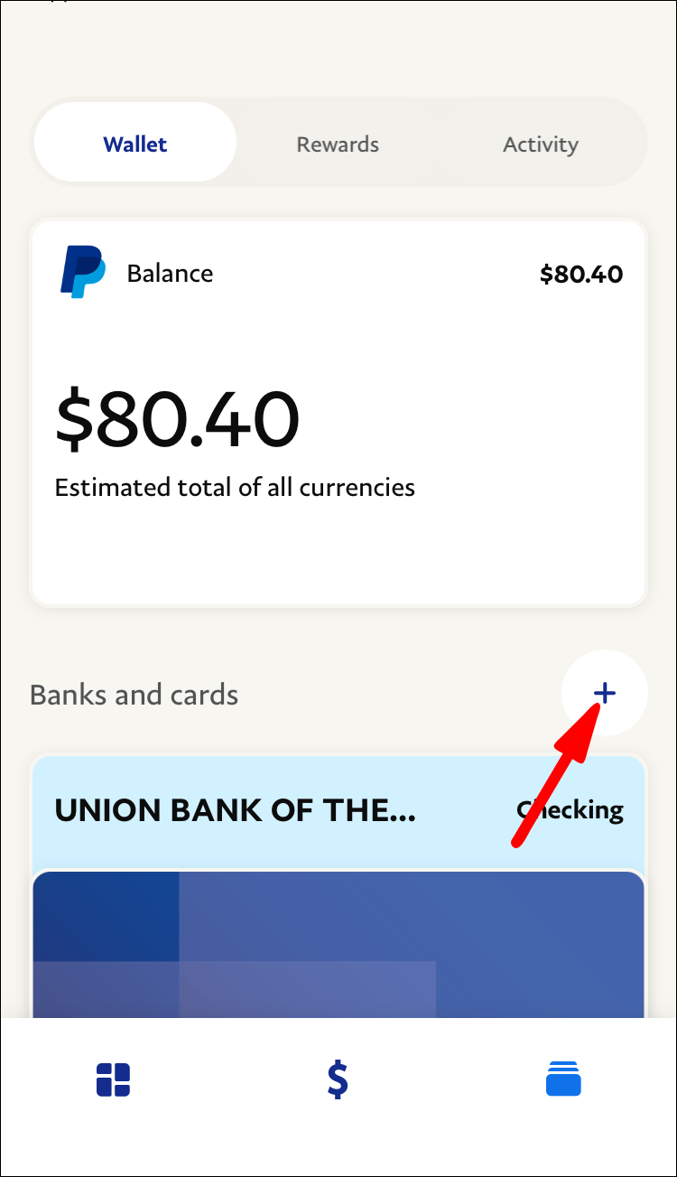 Tap the “+” icon near “Banks And Cards.”